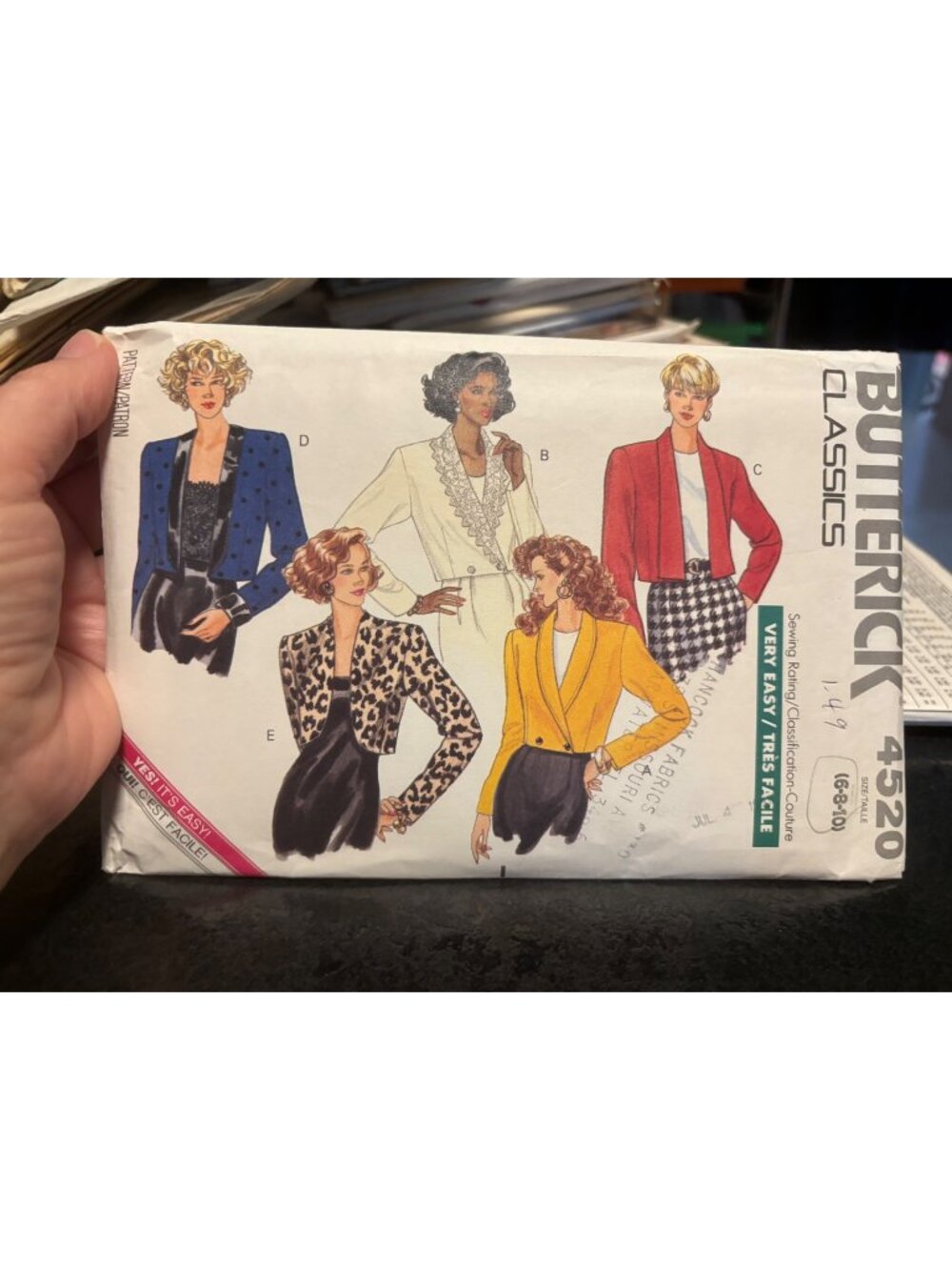 Butterick Classics 4520 Sewing Pattern Womens Jackets Size 6-10 Misses Blazers